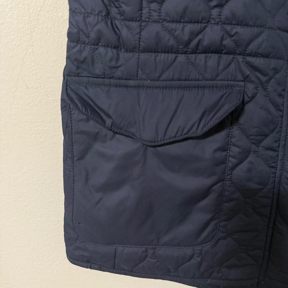 Peter Millar Addison Quilted Vest Navy Blue Brown Lambswool Trim Women Size L
